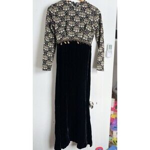 Vintage 60s Gold & Black  Baroque Quilt Top & Velvet Skirt Maxi Dress XS 1960s